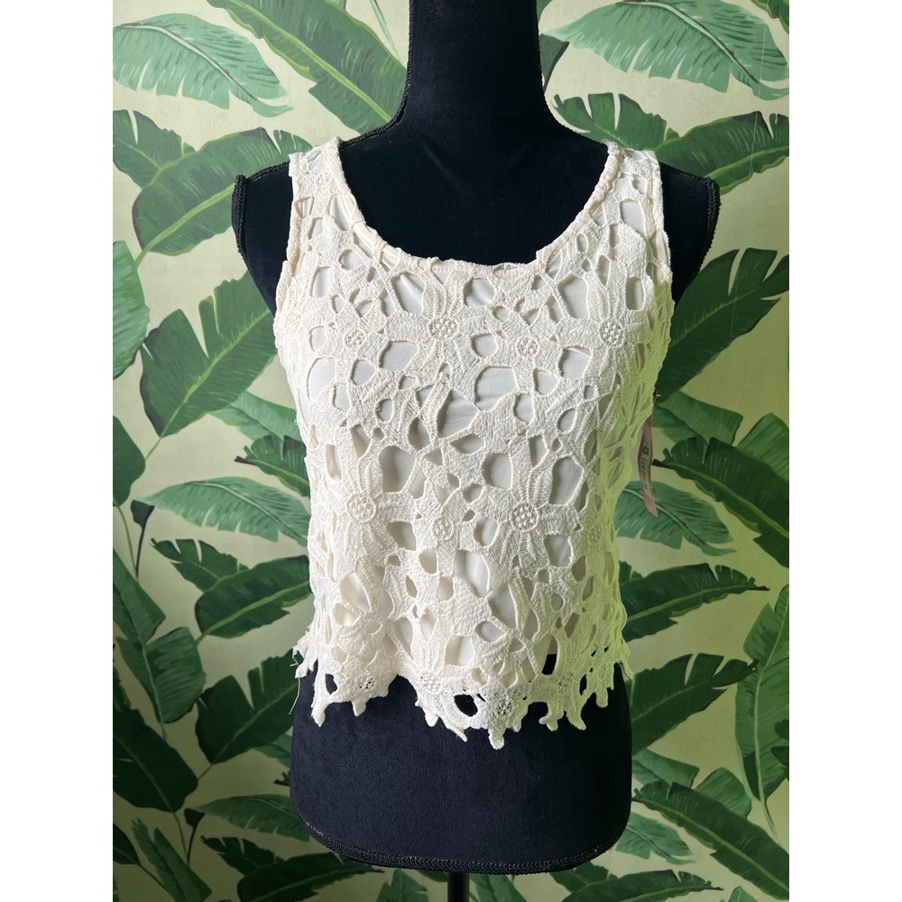 Xhilaration Crochet Lace Crop Tank Top Women Medium Cream NWT‎